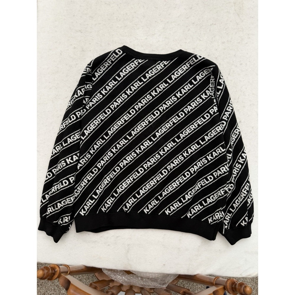 Karl Lagerfeld Paris Logo Sweater Womens XL Black White All Over Logo Knit - Picture 2 of 6